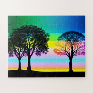 Pastel Sunset Behind Silhouettes for Children Jigsaw Puzzle