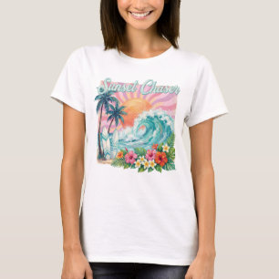 PASTEL SUNSET CHASER WAVES AND FLOWERS T-Shirt