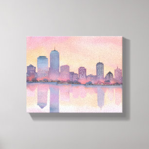 Pastel Sunset Cityscape City Skyline Watercolor Canvas Print