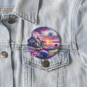 Pastel Sunset Cottage Lakeside Garden Dreamscape 7.5 Cm Round Badge