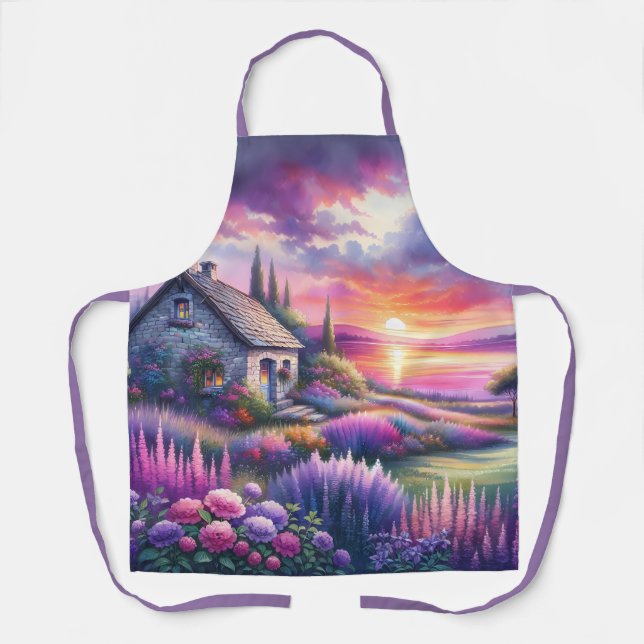 Pastel Sunset Cottage Lakeside Garden Dreamscape Apron (Front)