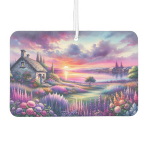 Pastel Sunset Cottage Lakeside Garden Dreamscape Car Air Freshener