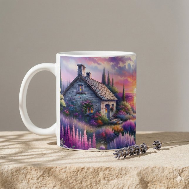 Pastel Sunset Cottage Lakeside Garden Dreamscape Coffee Mug (Pastel Sunset Cottage Lakeside Garden Dreamscape Coffee Mug)