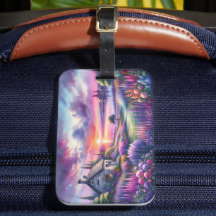 Pastel Sunset Cottage Lakeside Garden Dreamscape Luggage Tag