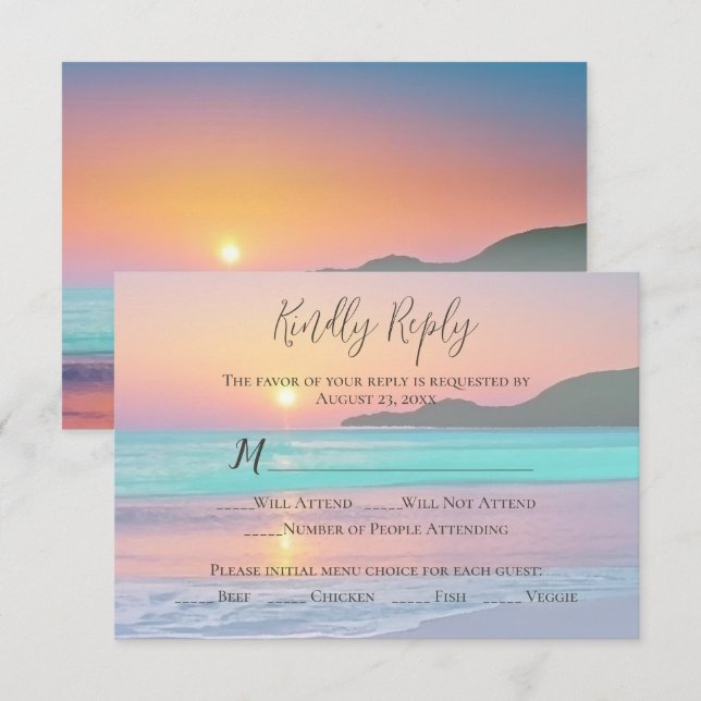 Pastel Sunset Destination Beach RSVP Card (Front/Back)