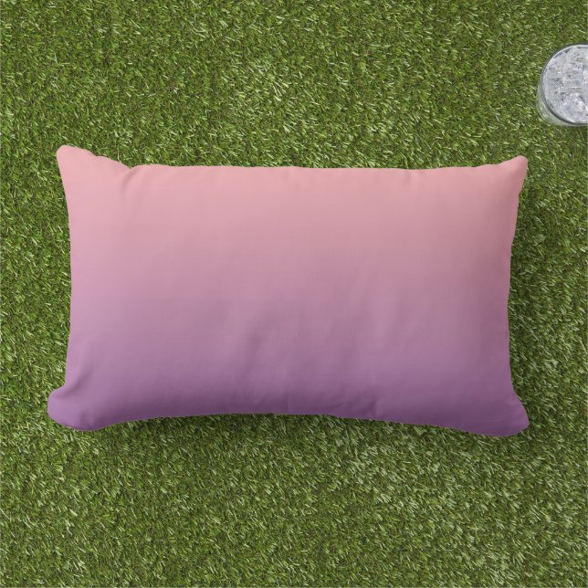 Pastel Sunset Pink Purple Ombre Gradient Outdoor Lumbar Cushion (Grass)