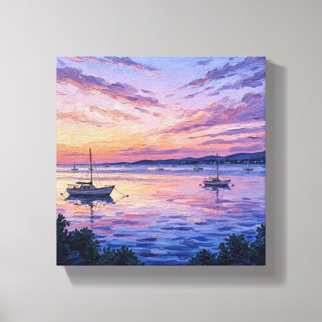 Pastel Sunset Sailboats Canvas Print | Coastal (Front)