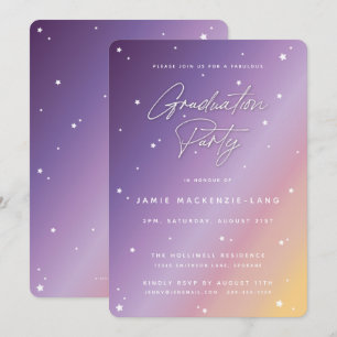 Pastel Sunset Script and Stars Graduation Party Invitation