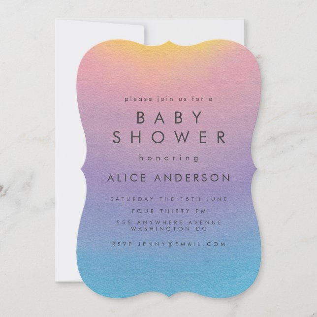 Pastel Sunset Watercolor Ombre Baby Shower Invitation (Front)
