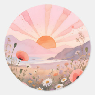 Pastel Sunset Wildflower Meadow Classic Round Sticker