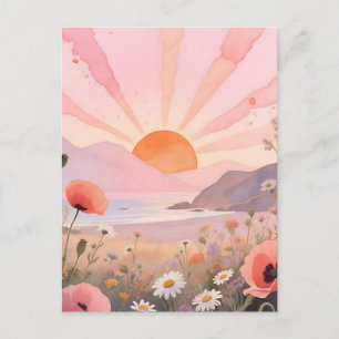 Pastel Sunset Wildflower Meadow Postcard