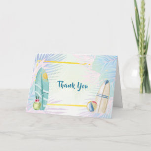 Pastel Surfboard Plam Beach Leaves Baby Shower Thank You Card