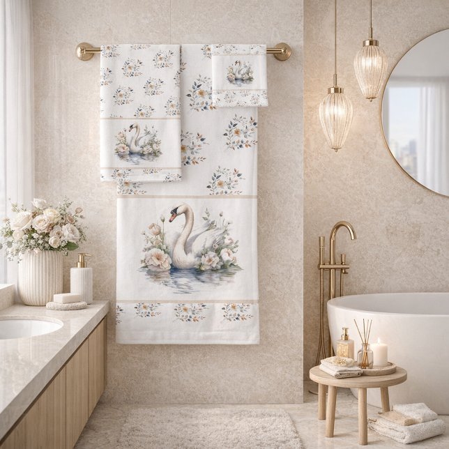 Pastel Swan and Floral Towel Trio (Creator Uploaded)