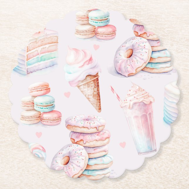 Pastel Sweet birthday party Paper Coaster (Front)