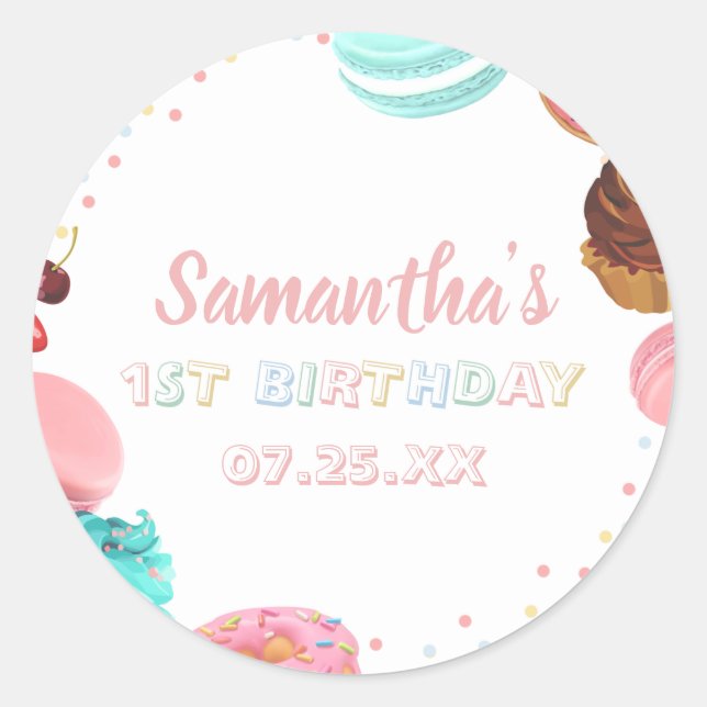 Pastel Sweet Candy Lolipop Cupcake Doughnut Birthd Classic Round Sticker (Front)