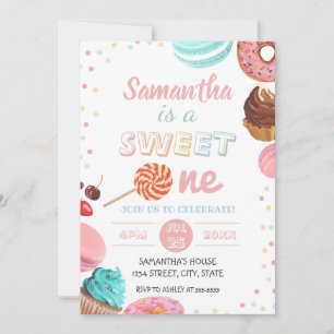 Pastel Sweet Candy Lolipop Cupcake Doughnut Birthd Invitation