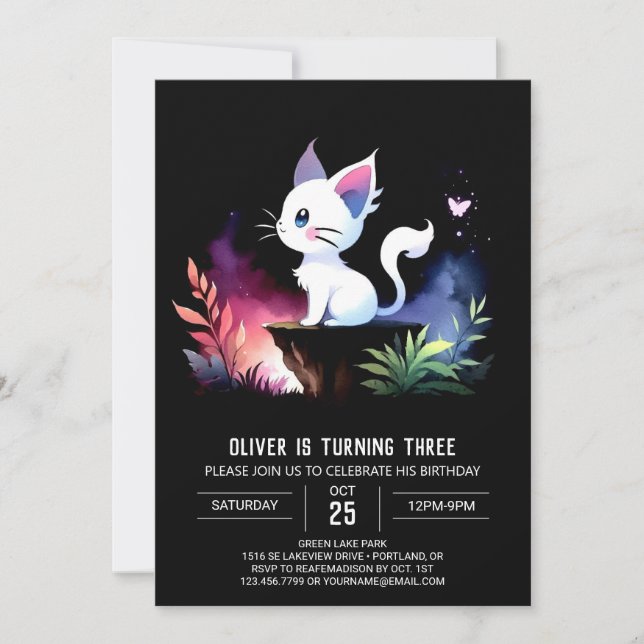 Pastel Sweet Cat Birthday Invitation (Front)