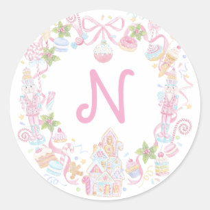 Pastel Sweet Holiday Treats Monogram Crest  Classic Round Sticker