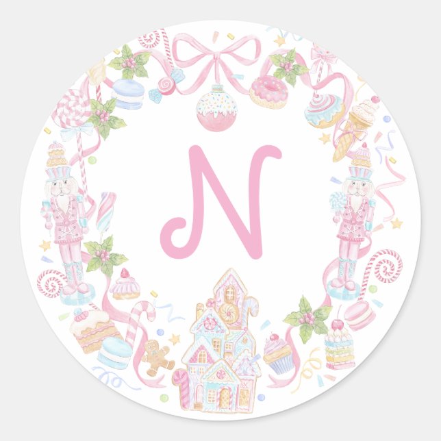 Pastel Sweet Holiday Treats Monogram Crest  Classic Round Sticker (Front)