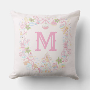 Pastel Sweet Holiday Treats Monogram Crest  Cushion