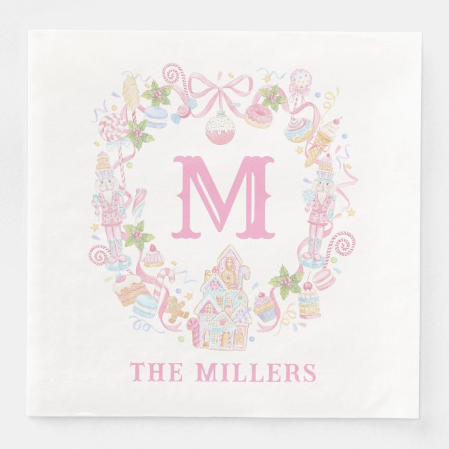 Pastel Sweet Holiday Treats Monogram Crest  Napkin (Front)