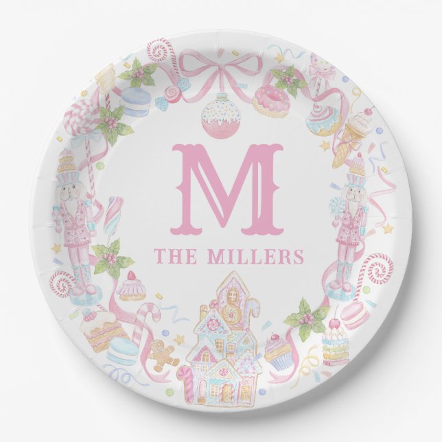 Pastel Sweet Holiday Treats Monogram Crest  Paper Plate (Front)