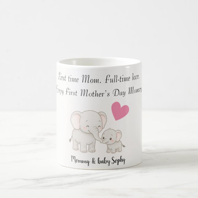 Pastel Sweet Mummy Elephant and Child -  Coffee Mug (Center)