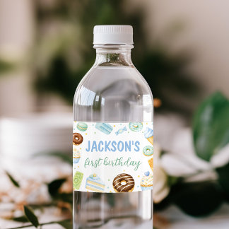 Pastel Sweet One Doughnut Birthday Party Water Bottle Label