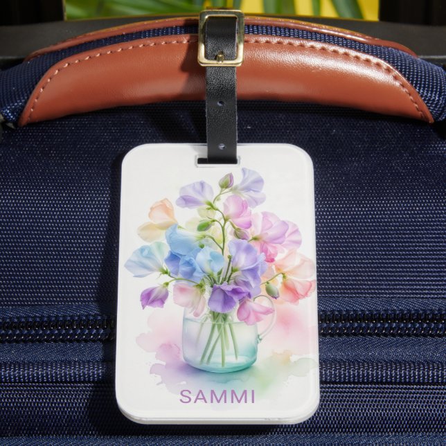 Pastel Sweet Pea Symphony Luggage Tag (Front Insitu 2)