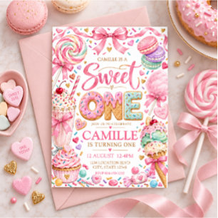 Pastel Sweet Shop Girl First Birthday  Invitation