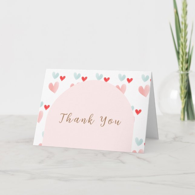 Pastel Sweetheart Arch Valentines Baby Shower Thank You Card (Front)
