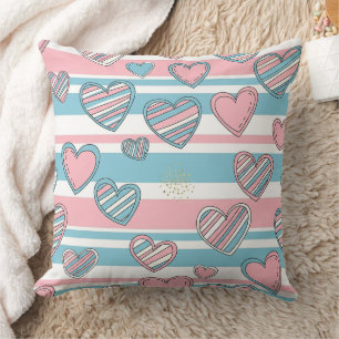 Pastel Sweetheart Heart Stripe Pattern Cushion
