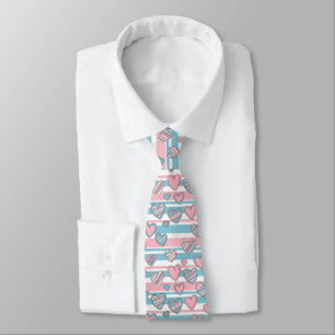 Pastel Sweetheart Heart Stripe Pattern Tie