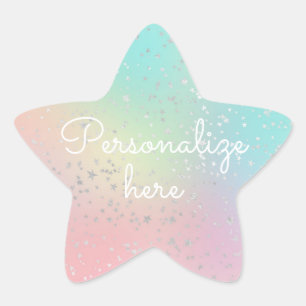 Pastel swirl holographic and silver stars cute star sticker