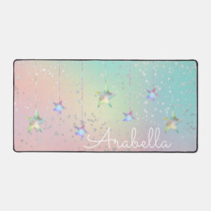 Pastel swirl holographic stars and ribbon cute desk mat