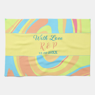 PASTEL SWIRL RETRO ADD NAME LETTER DATE MODERN BO TEA TOWEL