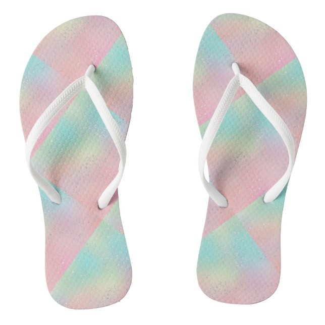 Pastel swirl tie dye cute pink teal yellow block  flip flops (Footbed)