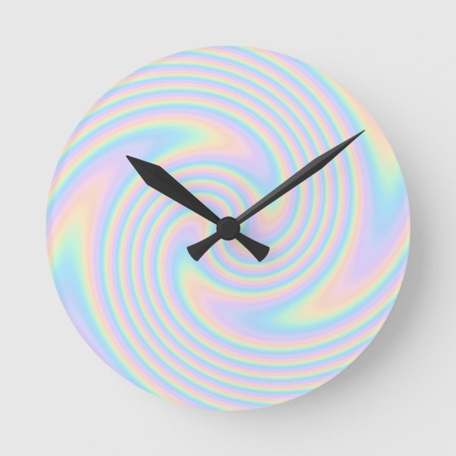 Pastel Swirl Twist Design. Round Clock (Front)