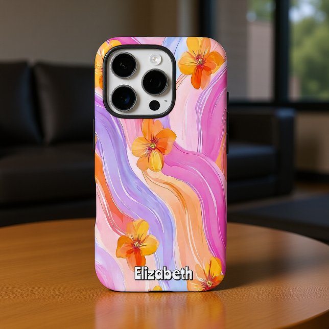 Pastel Swirls with Orange Flowers Case-Mate iPhone Case (Creator Uploaded)