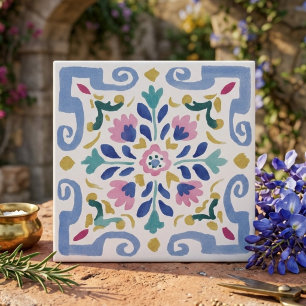 Pastel Symmetrical Floral Decorative Tile