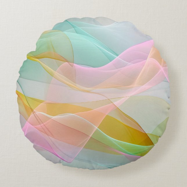 Pastel Symphony of Floating Sheer Ribbons Round Cushion (Front)