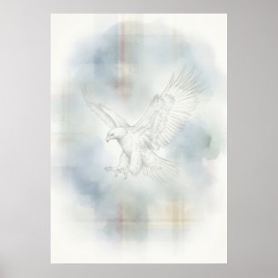 Pastel Tartan Eagle Scottish Wildlife Poster