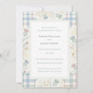 Pastel Tartan Floral Wedding Invitation