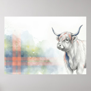 Pastel Tartan Highland Cow Scottish Art Poster