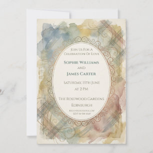 Pastel Tartan Watercolour Wedding Invitation