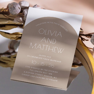 Pastel taupe modern typography arch wedding + QR Invitation