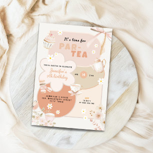 Pastel Tea Party 9th Birthday Invitation for Girls