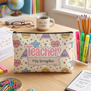 Pastel Teacher Math Shapes Pattern Accessory Pouch