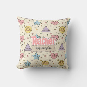 Pastel Teacher Math Shapes Pattern Cushion
