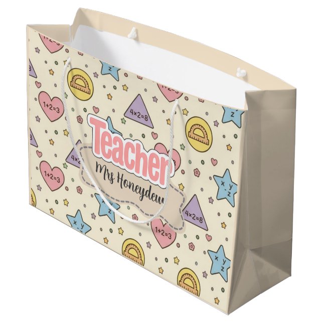 Pastel Teacher Math Shapes Pattern  Large Gift Bag (Back Angled)